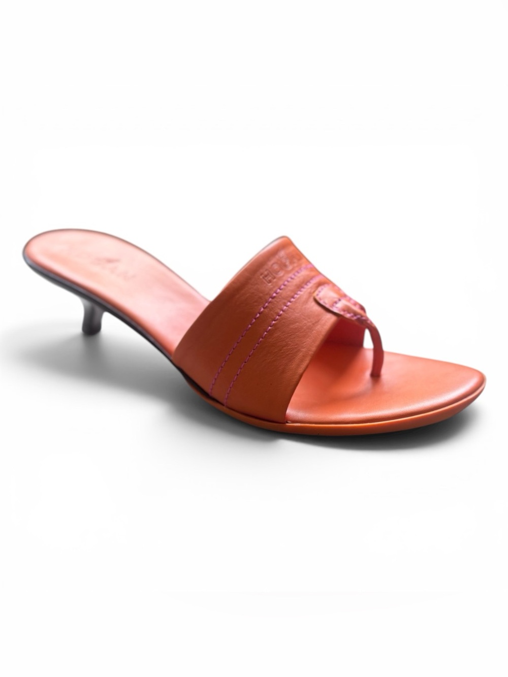Hogan Orange Leather Thong Kitten Heel Sandals EU 39 / US 9 New